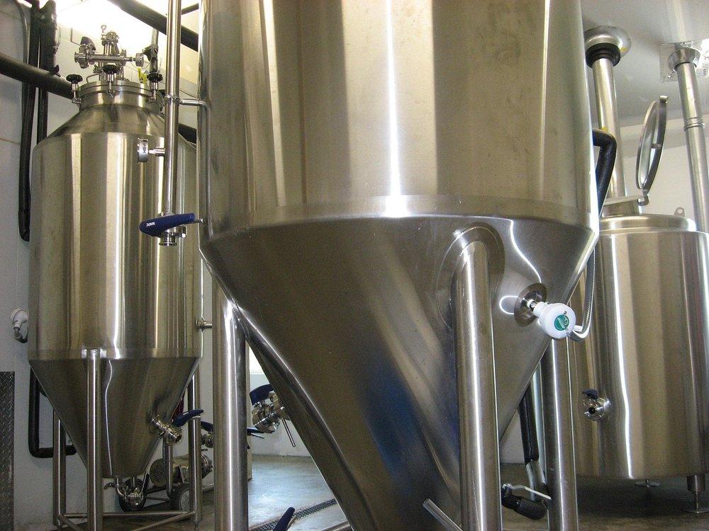 Stainless fermenters in the brewhouse